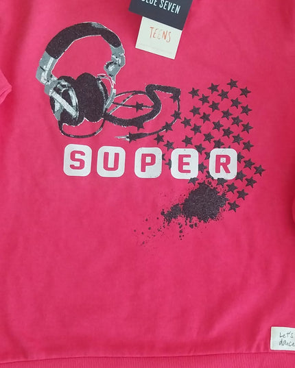 Felpa Bambina Rossa con Cappuccio Reverse Bianco e Stampa Nera - Art. 56144