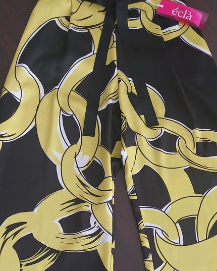 Pantalone Donna in Seta Stampa Nero e Giallo Limone con Cinturino - Art. 220