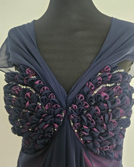 Abito da Cerimonia Lungo in Georgette Blu su Base Fuxia con Cristalli - Art.