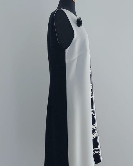 Tubino Corto Donna in Crêpe Doppio Colore Avorio/Stampa Blu – Art. Classe 3010 Tg. 48