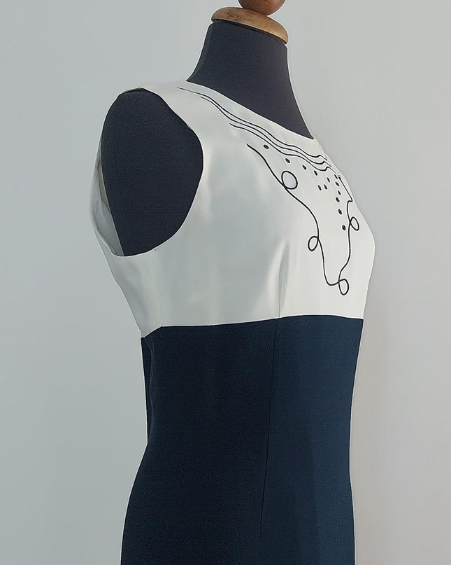 Tubino Corto Bicolore con Ricami e Paillettes – Camilla Nasi Tg. 44 Made in Italy