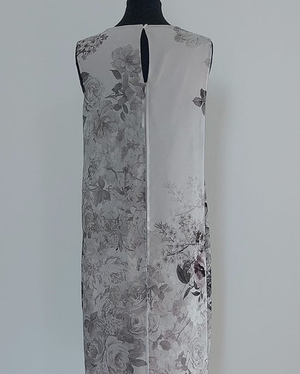Abito Donna Tubino Color Crema Doppiato – Pannelli Stampa Fiori Contrasto Crema/Grigio TG48