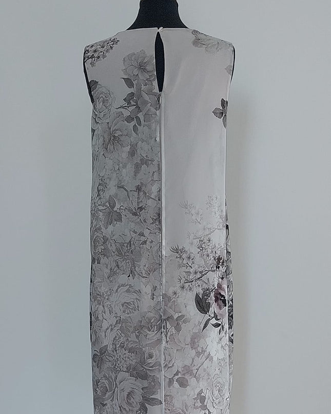 Abito Donna Tubino Color Crema Doppiato – Pannelli Stampa Fiori Contrasto Crema/Grigio TG48