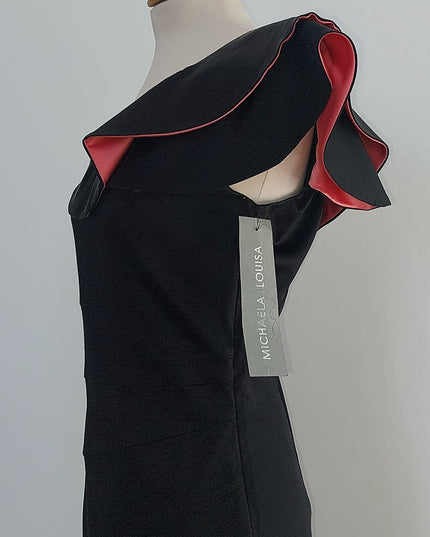 Tubino Donna Monospalla Nero/Rosa – Ruche Spalla Sinistra, Bretella Destra – Art. 7233 Tg. 42