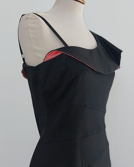 Tubino Donna Monospalla Nero/Rosa – Ruche Spalla Sinistra, Bretella Destra – Art. 7233 Tg. 42
