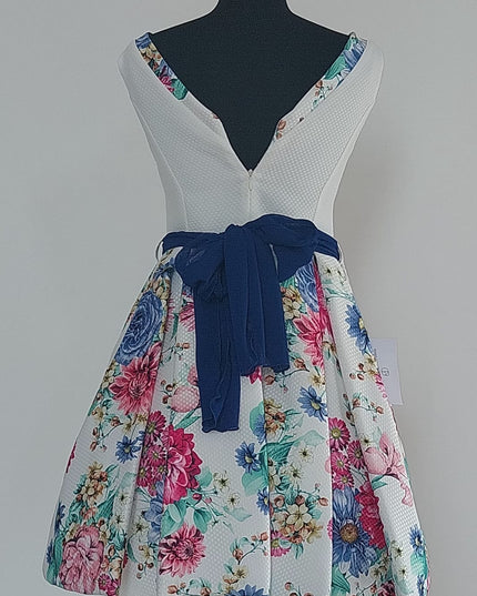 Abitino Cerimonia Bimba in Piqué Nido d’Ape con Gonna Floreale e Sottogonna in Tulle – Art. NG10 – Tg. 80
