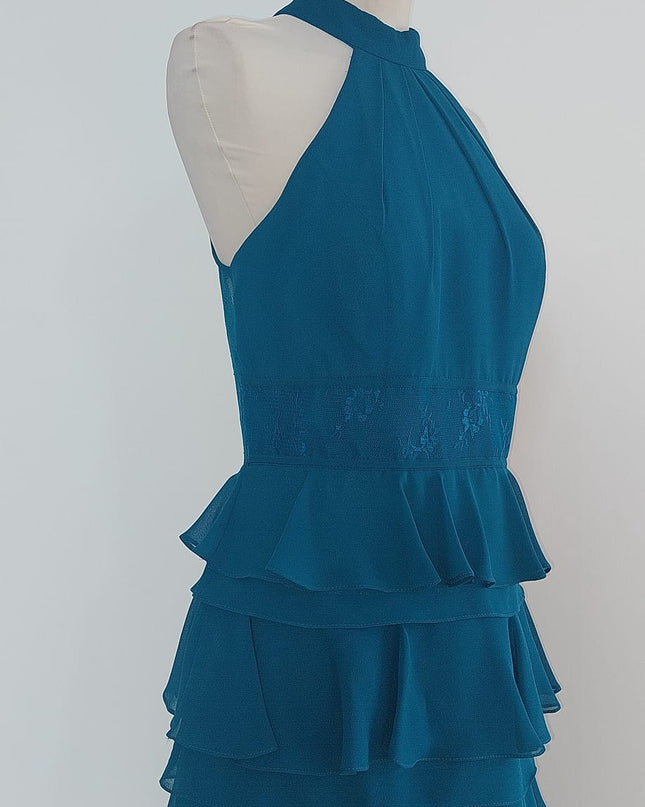 Abito Donna Gonna a Balze con Stola – Blu Ottanio – Art. 7097