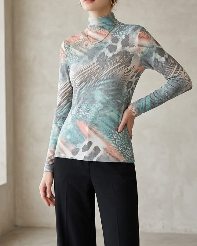 Maglia Donna a Fantasia Multicolore – Scollo a Lupetto – Art. 571