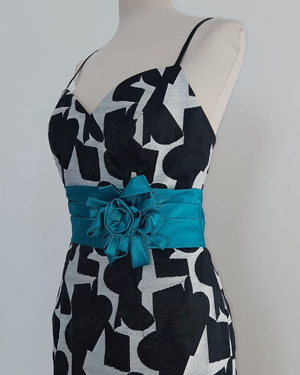 Tubino Signora in Seta e Poliestere Stampata Bianco Nero con Fascia Verde – Mod. SP12ST – Tg. 46