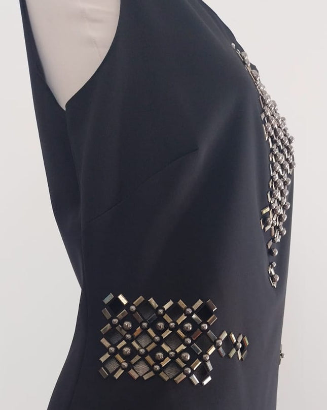 Tubino Donna Nero con Borchie e Trasparenze su Scollo e Punto Vita – Art. AG Glamur – Tg. 42/46