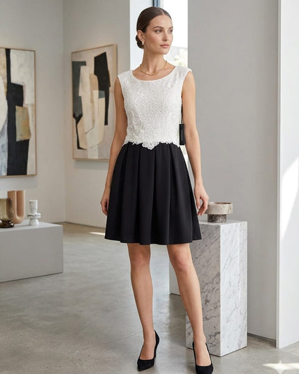 Abito Donna SOANI – Corpetto Macramè Bianco e Gonna Nera | Mod. 501729