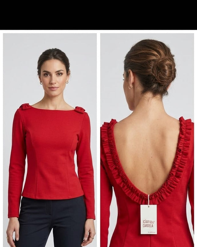 Bustino Donna in Maglina Rossa Aderente – Scollo Omerale | Ref. 1803
