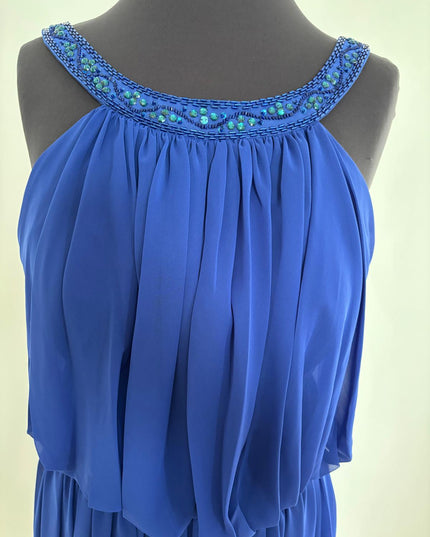 Abito Cerimonia Blufayazi – Colore F46 | Scollo Rotondo, Ricami in Perle e Pietre, Retro Sciallato con Stola | Tg. 42