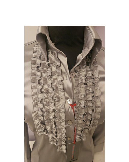 Camicia donna BOKE', in Raso Lucido elasticizzato, colore grigio perla