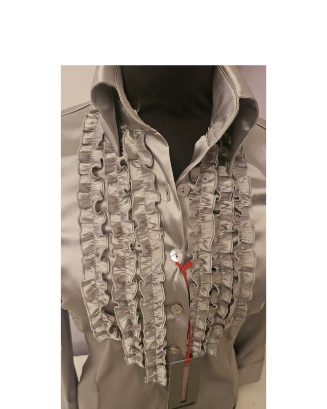 Camicia donna BOKE', in Raso Lucido elasticizzato, colore grigio perla