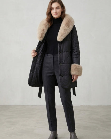 Eleonora Amadei, Cappotto con Inserti in Pelliccia